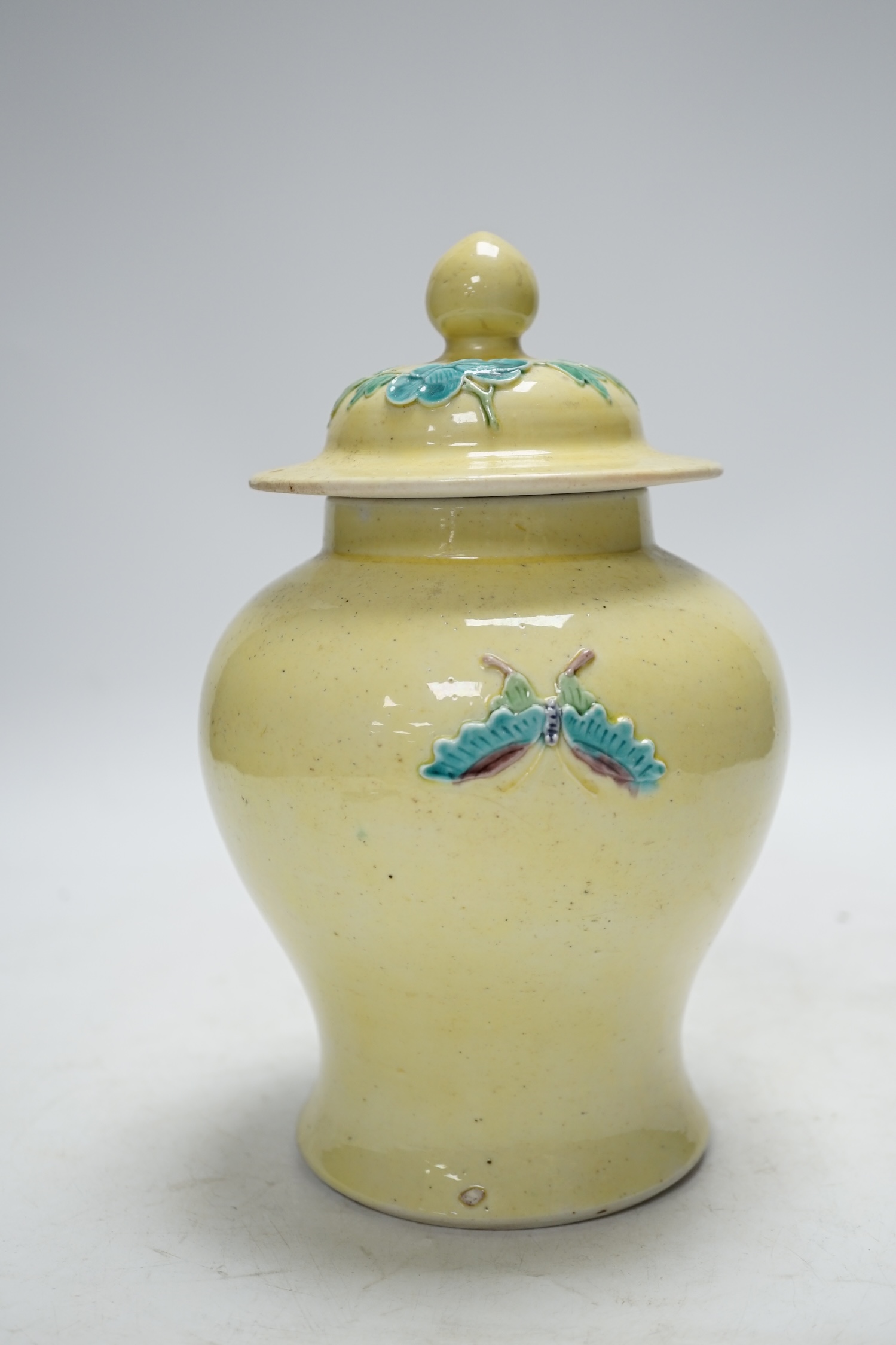 A Chinese yellow glazed vase and cover, early 20th century, 21cm. Condition - good